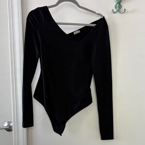 Free People Black Long-Sleeve Asymmetrical Bodysuit